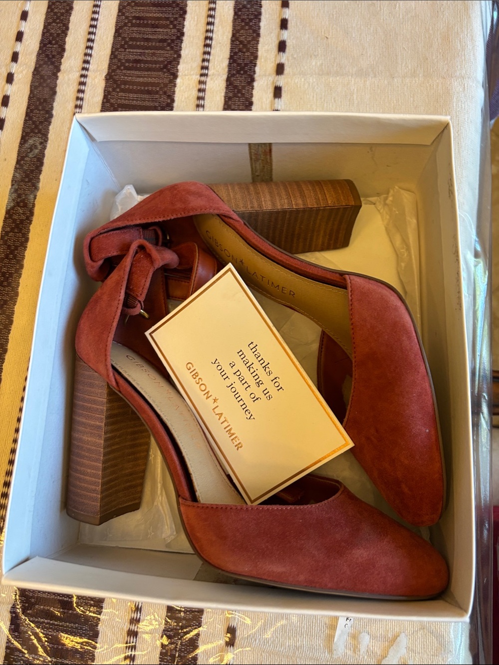 Gibson Latimer Rust Suede Ankle-Tie Block Heels